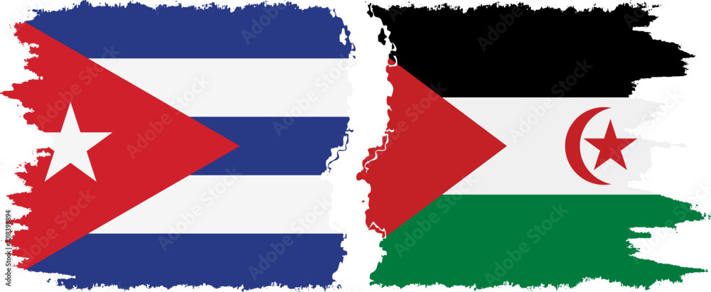 Western Sahara and Cuba grunge flags connection, vector Western Sahara and Cuba grunge flags connection, vector
