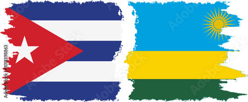 Rwandan and  Cuba grunge flags connection, vector