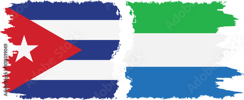 Sierra Leone and  Cuba grunge flags connection, vector