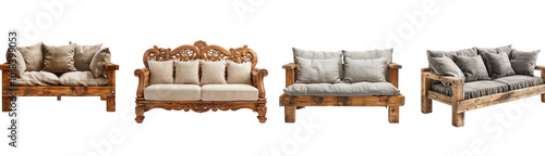 Four different types of wooden furniture, including a couch and a chair photo