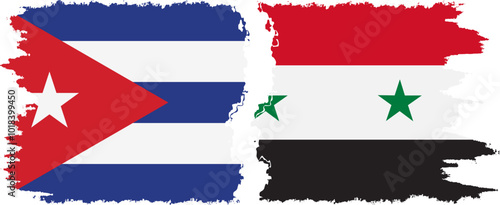 Syria and  Cuba grunge flags connection, vector