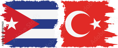 Turkey and  Cuba grunge flags connection, vector