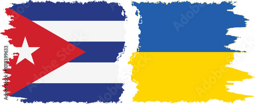 Ukraine and  Cuba grunge flags connection, vector