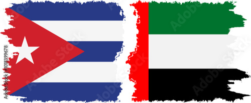 United Arab Emirates and  Cuba grunge flags connection, vector