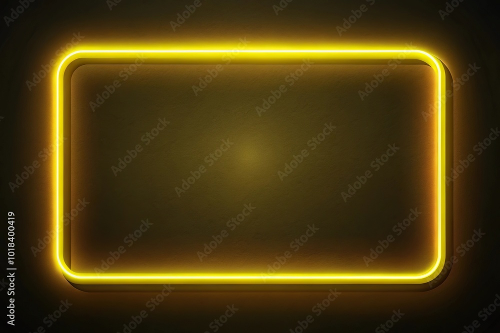 Glowing neon yellow frame on dark background Glowing neon yellow frame on dark background
