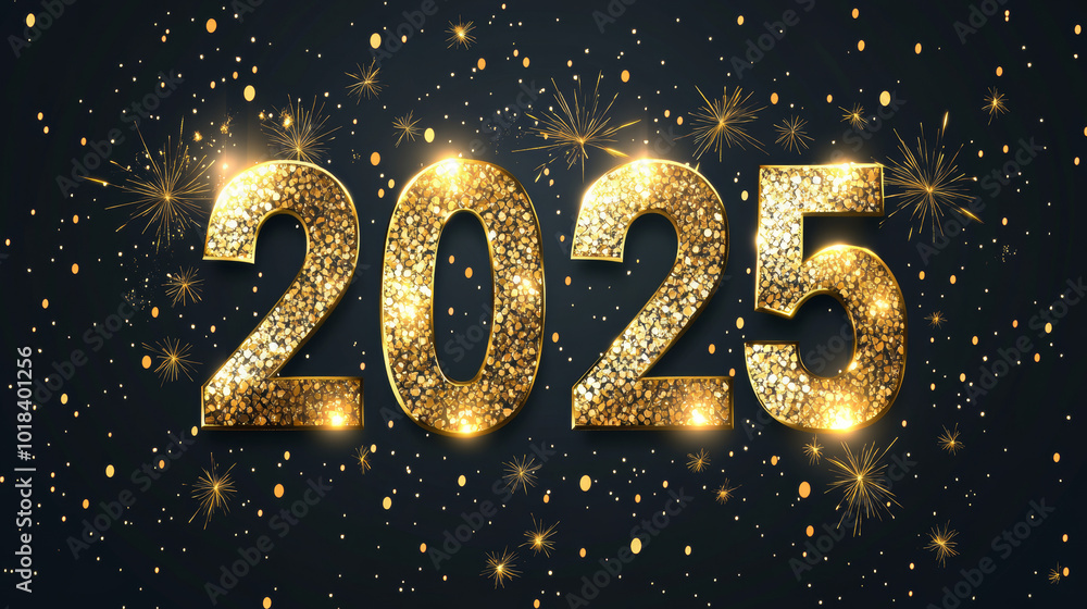 A stylish New Year's card with shiny gold numbers and text on a black background. Perfect for businesses to wish their clients a happy A stylish New Year's card with shiny gold numbers and text on a black background. Perfect for businesses to wish their clients a happy