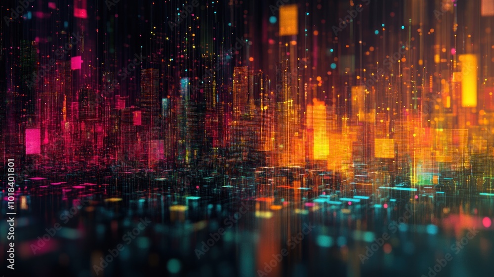 Abstract digital city skyline with vibrant colors and a futuristic feel. Abstract digital city skyline with vibrant colors and a futuristic feel.