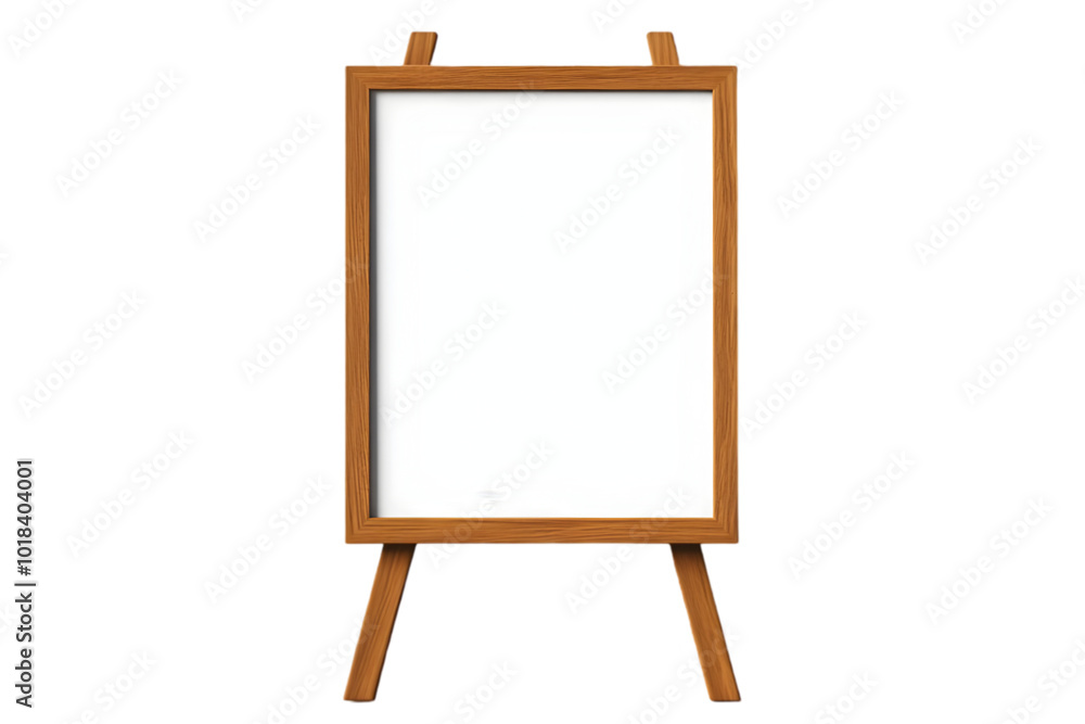 Empty wooden frame on easel, white background transparent background Empty wooden frame on easel, white background transparent background