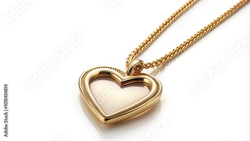 gold heart shaped necklace on white background