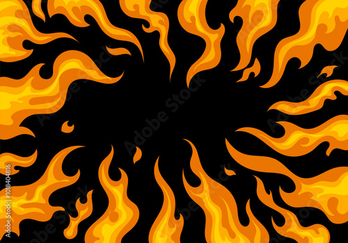 Fire background vector design. Fire flame frame, flaming border. Burning, blazing ignite wallpaper template.