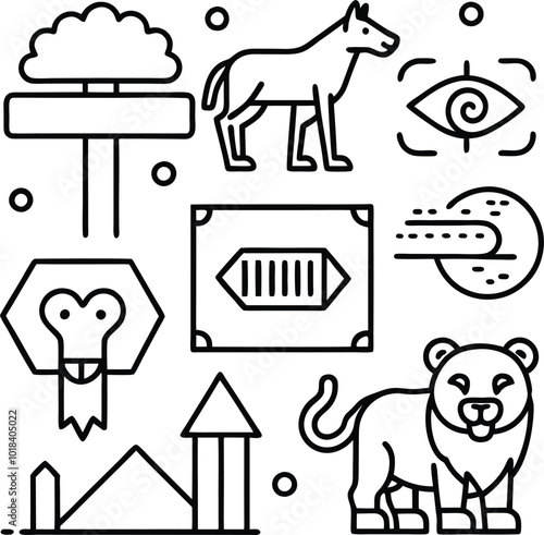 Graphic pictographs and signs for the zoo vector illustration on transparent background