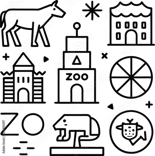 Graphic pictographs and signs for the zoo vector illustration on white background