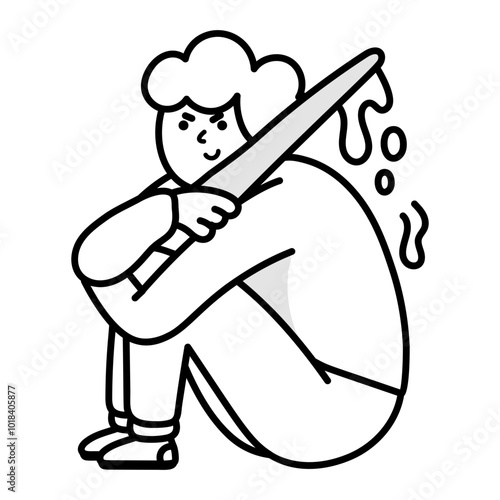 A killer sitting icon in drawing style 

