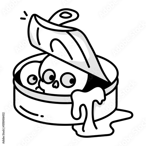 A spooky canned food icon in drawing style 