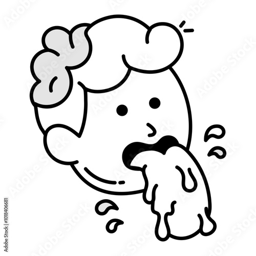 A spitting character icon in drawing style 
