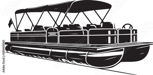 Pontoon boat silhouette, vector illustration black color