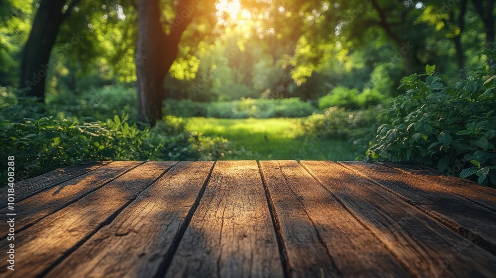 Wooden Plank Pathway in a Sun-Drenched Forest Wooden Plank Pathway in a Sun-Drenched Forest