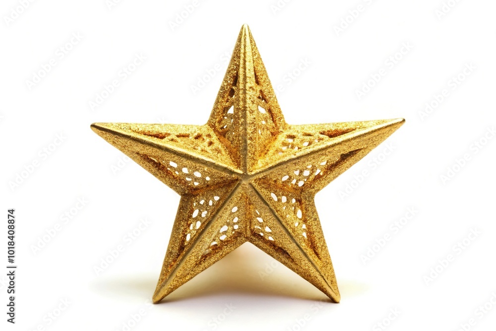 Golden Christmas star ornament on white background Golden Christmas star ornament on white background
