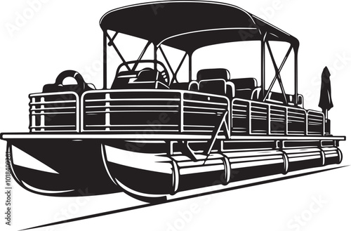 Pontoon boat silhouette, vector illustration black color