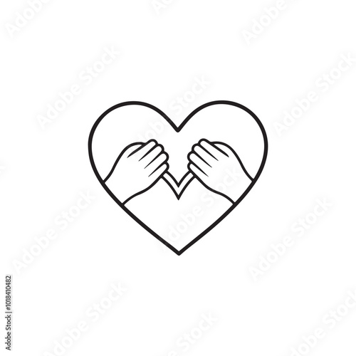 vector drawing of hands holding a heart. Care for love, logo, icon, doodle. isolated on a white background.