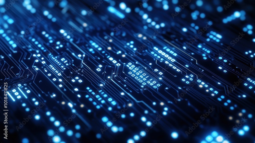 Abstract Technology Background with Binary Code and glowing network circuit Board lines, Abstract Technology Background with Binary Code and glowing network circuit Board lines,