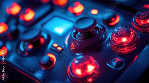 Abstract gaming neon joystick background for cyber games, AI generated image