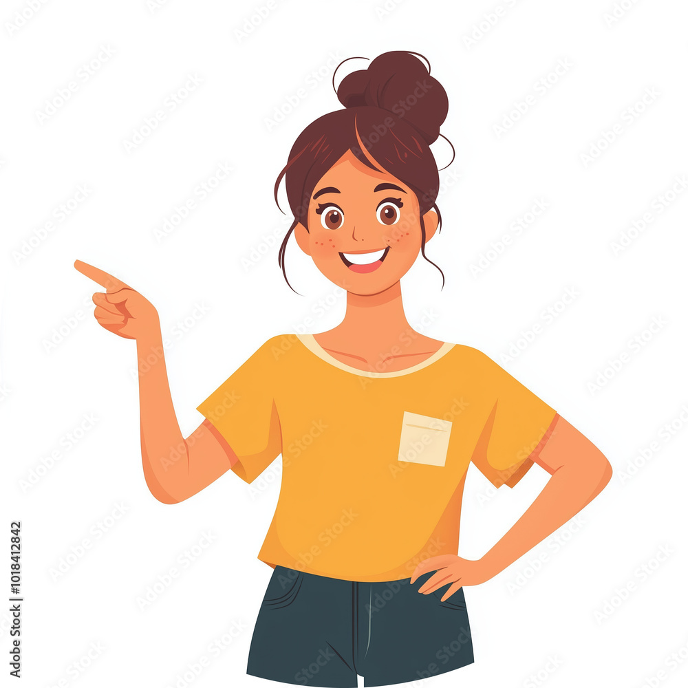 Happy Woman Pointing At Great Sale Deal, Showing Empty Ad Space. Customer Endorsement. Graphic Of Delighted Girl Showcasing Offer. Happy Woman Pointing At Great Sale Deal, Showing Empty Ad Space. Customer Endorsement. Graphic Of Delighted Girl Showcasing Offer.