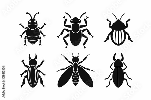 a set of Insects solid icon set, bugs, beetles, termites symbols collection or sketches. Insects silhouettes glyph style signs for web and app. Vector graphics isolated on white background. vector art photo