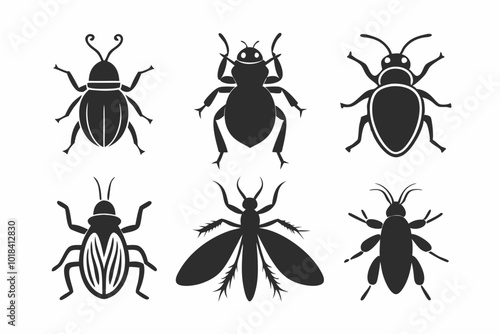 a set of Insects solid icon set, bugs, beetles, termites symbols collection or sketches. Insects silhouettes glyph style signs for web and app. Vector graphics isolated on white background. vector art photo