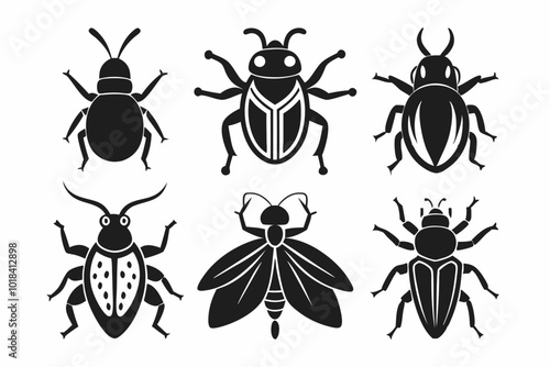 a set of Insects solid icon set, bugs, beetles, termites symbols collection or sketches. Insects silhouettes glyph style signs for web and app. Vector graphics isolated on white background. vector art photo