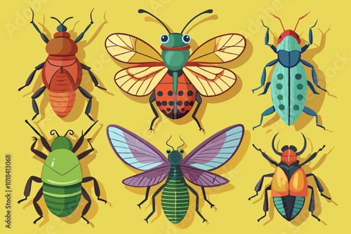 A set of Insects solid icon set, bugs, beetles, termites symbols collection or sketches. Insects glyph style signs for web and app. Vector graphics  vector art illustration