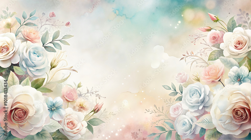 Soft white and pastel roses with light watercolor background Soft white and pastel roses with light watercolor background