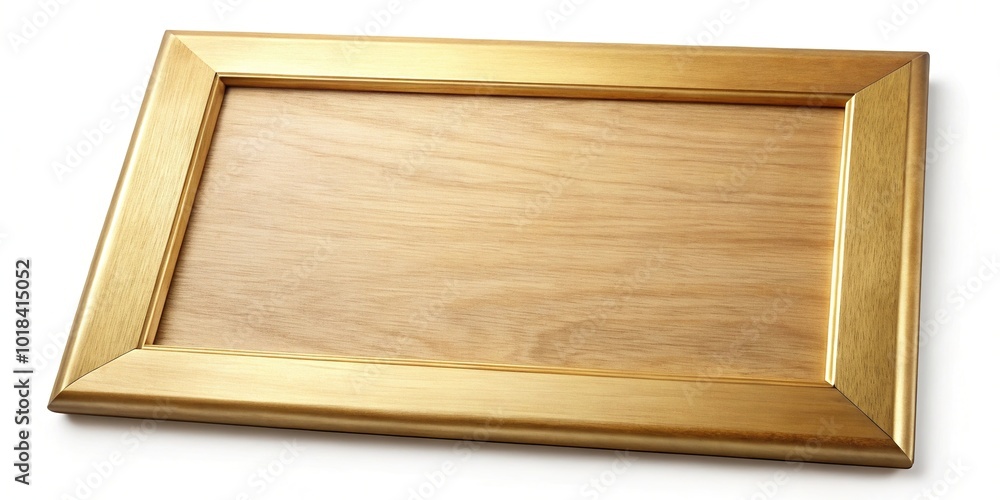 Golden plaque diploma in wooden frame isolated on white background with tilted angle Golden plaque diploma in wooden frame isolated on white background with tilted angle