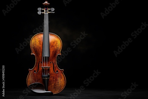 A beautifully crafted violin on a dark background, illuminated by dramatic lighting