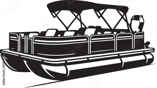 Pontoon boat silhouette, vector illustration black color