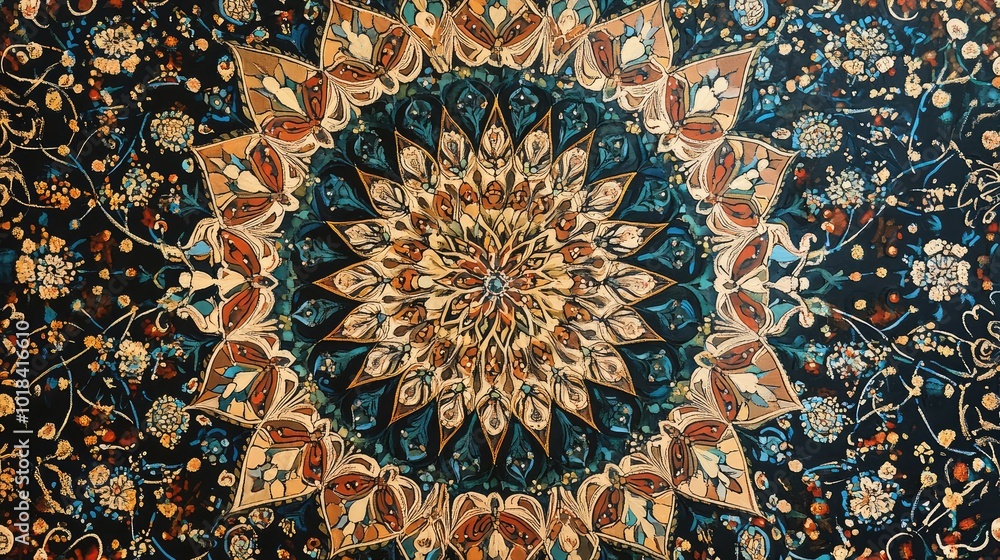 A pattern of small, detailed flowers surrounded by larger geometric shapes, creating an intricate and eye-catching design A pattern of small, detailed flowers surrounded by larger geometric shapes, creating an intricate and eye-catching design