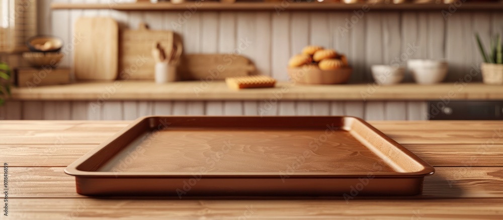 Rustic wooden tray with freshly baked pastries bread and cooking utensils arranged on a wooden table in a cozy farmhouse style kitchen interior The warm Rustic wooden tray with freshly baked pastries bread and cooking utensils arranged on a wooden table in a cozy farmhouse style kitchen interior The warm