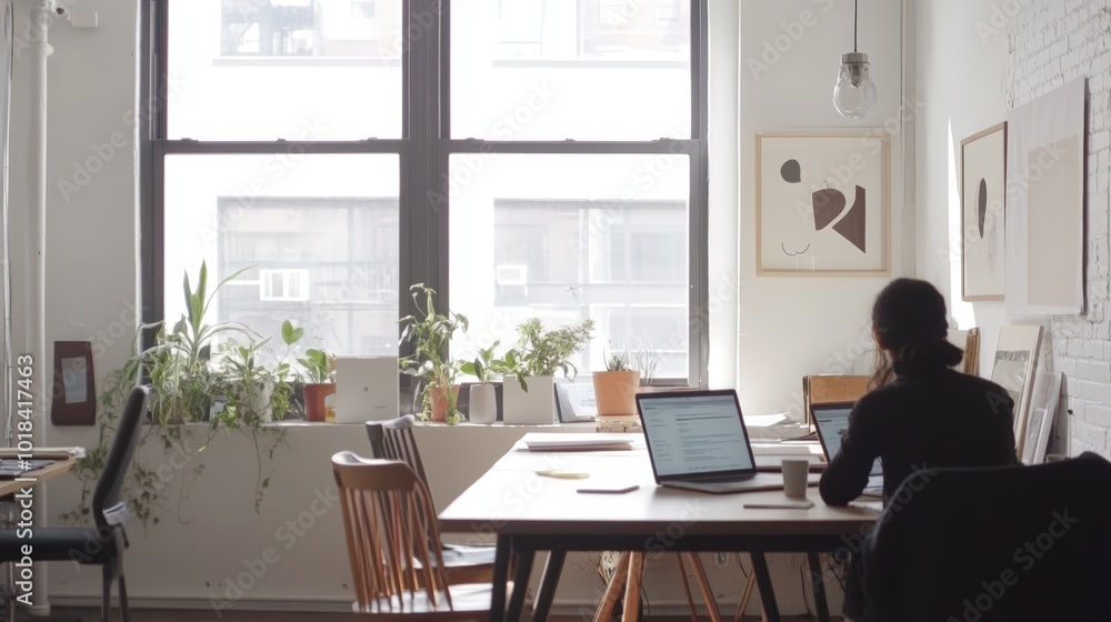 Bright and Open Business Workspace with Professionals Bright and Open Business Workspace with Professionals