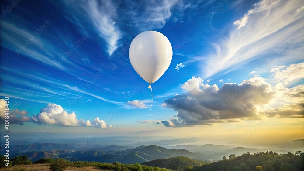 natural landscape with white balloon in the sky natural landscape with white balloon in the sky