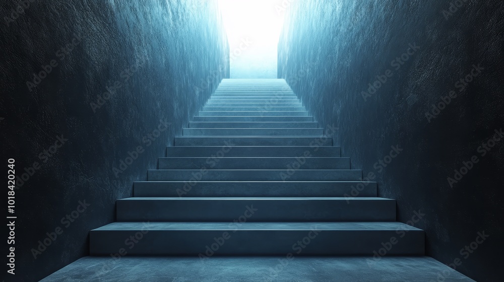 A staircase with a light shining through the top of it A staircase with a light shining through the top of it