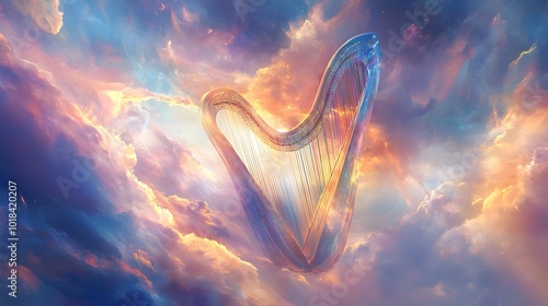 Wallpaper Mural Ethereal Crystal Harp Floating in Surreal Dreamscape with Glowing Soundwaves and Celestial Atmosphere Torontodigital.ca