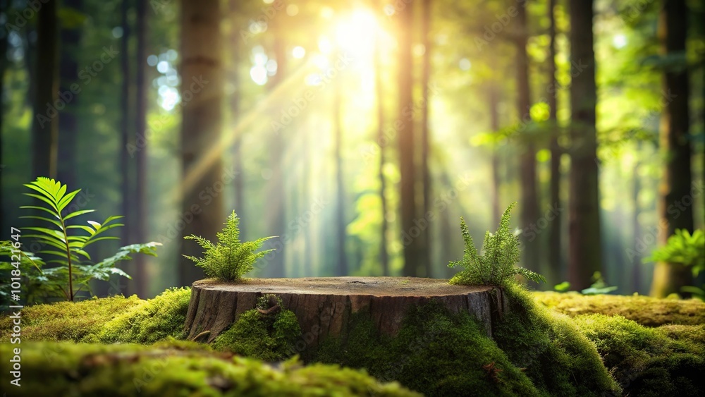 natural podium background with forest and plants Worm's Eye View natural podium background with forest and plants Worm's Eye View
