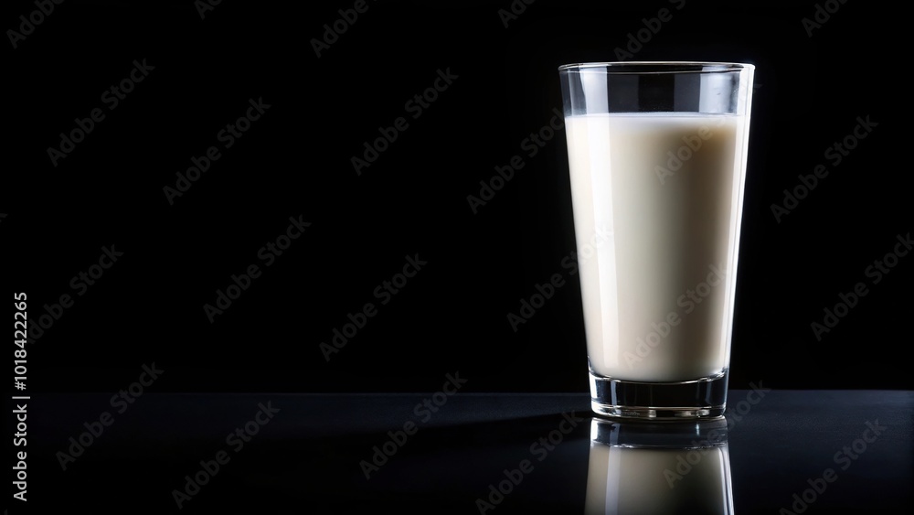 Fresh milk in glass on black background isolated Low Angle Fresh milk in glass on black background isolated Low Angle