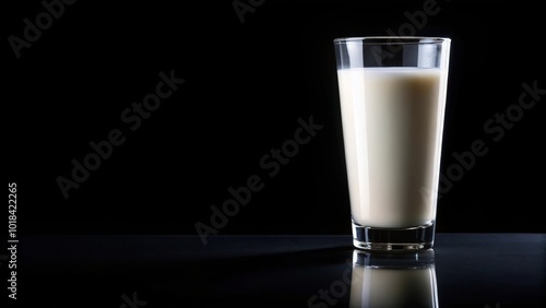 Fresh milk in glass on black background isolated Low Angle