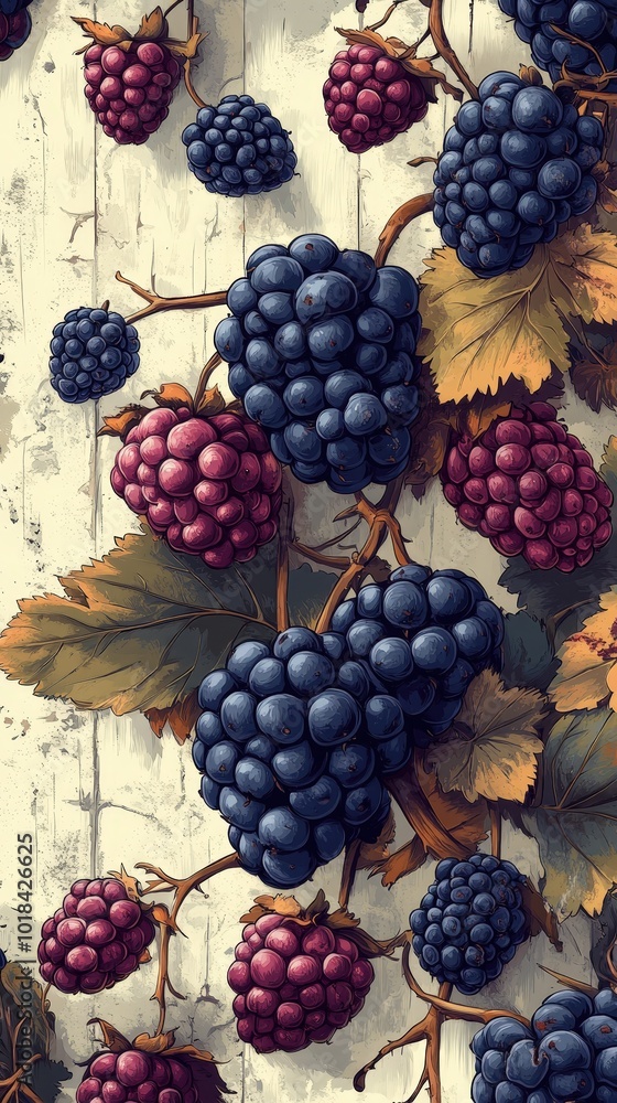 custom made wallpaper toronto digitalautumn leaves background, leaves with black berries, forest berries, illustration, wallpaper, white background