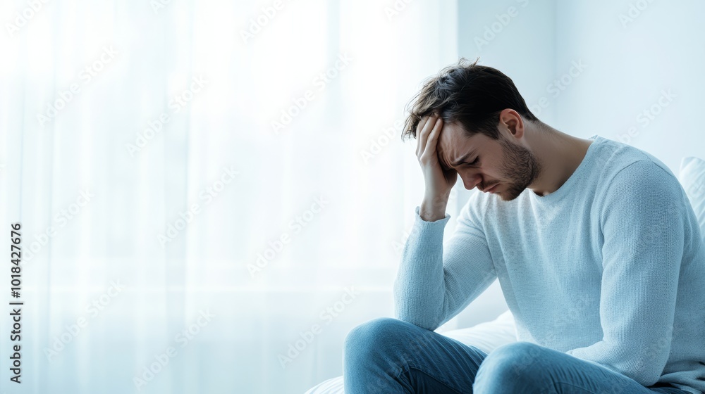 Unemployed person sitting on the edge of a bed Unemployed person sitting on the edge of a bed
