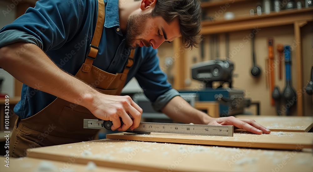 A man is working on a project in a workshop A man is working on a project in a workshop