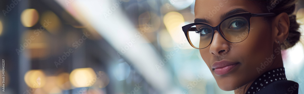 Professional Businesswoman With Stylish Glasses in Modern Office Environment Professional Businesswoman With Stylish Glasses in Modern Office Environment