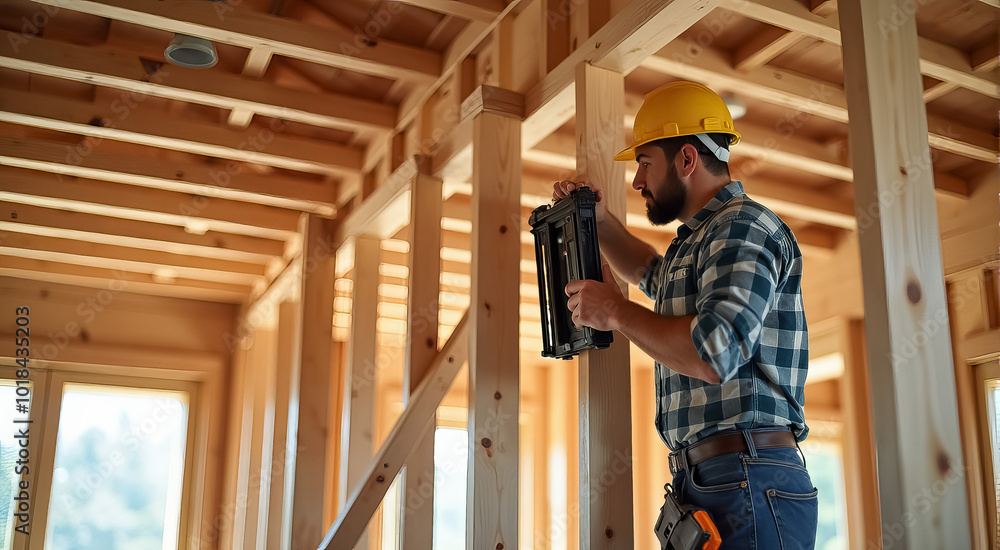 A man in a hard hat is working on a construction site A man in a hard hat is working on a construction site
