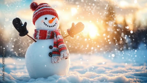 Wallpaper Mural Merry christmas and happy new year greeting card with copy-space.Happy snowman standing in winter christmas landscape.Snow background Torontodigital.ca